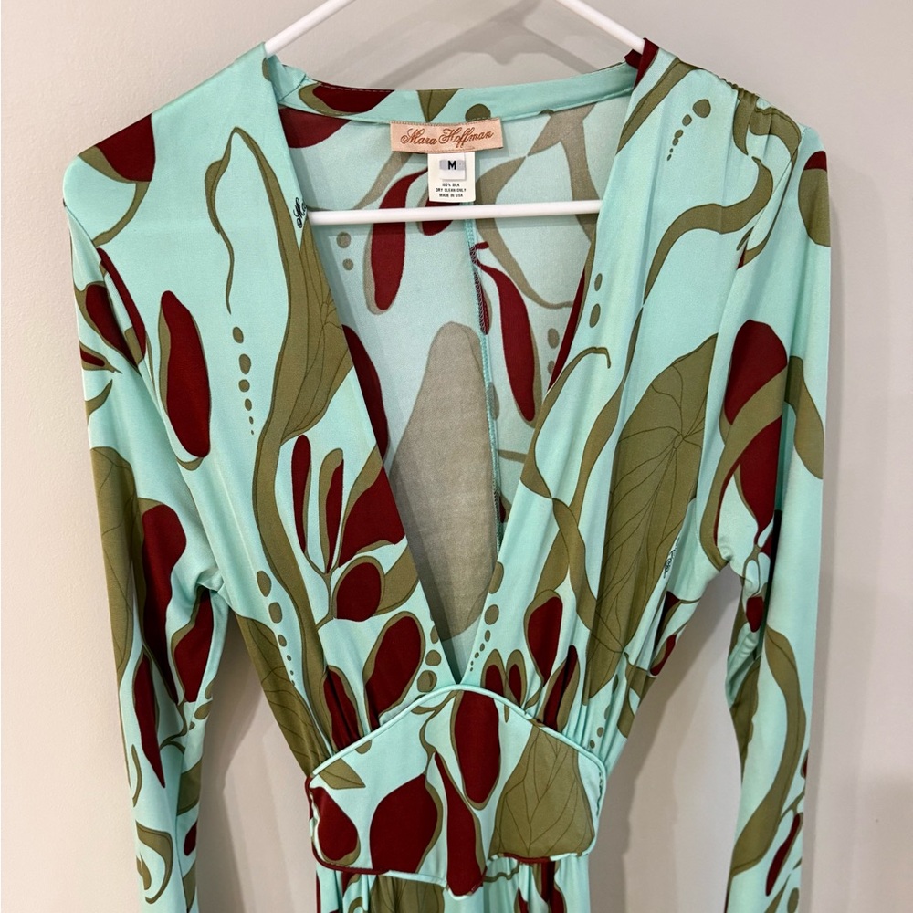 Mara Hoffman Vintage Deep V-Neck Long Sleeve Silk Maxi Dress - Abstract - Medium - Picture 3 of 15